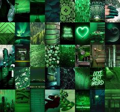 a collage of green images with the words let's get weird