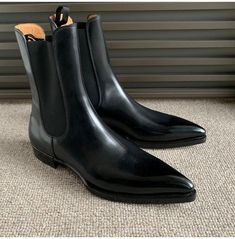 Handmade Men's Rock Style Black Leather Ankle Chelsea Pointed Toe Fall Boots Quality Leather Boots, Custom Design Shoes, High Top Boots, High Ankle Boots, Fashion Business Casual, Mens Leather Boots, Chelsea Boots Men, Pointed Toe Boots, Mens Black Leather