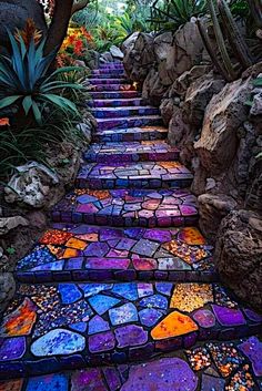 the steps are painted with different colors and patterns