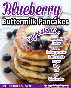 Fluffy Blueberry Buttermilk Pancakes From Scratch