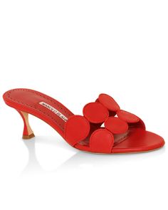 Manolo Blahnik Haribalmu Sandals in Red Open toe Slip on 2” (50 mm) kitten heel Lambskin and calf leather outer Leather lining Made in Italy Red Stanley, Evening Jumpsuit, Knee High Leather Boots, Women Men Shoes, Shoe Closet, Casual Blazer, Kitten Heel, Manolo Blahnik, Handbag Accessories