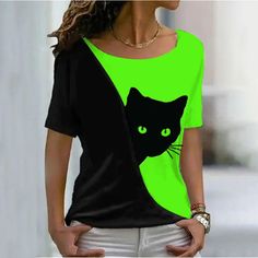 Show Your Purr-sonality Calling all cat enthusiasts! Show off your feline affection every day with our Vibrant Casual Funny Cat T-Shirts. Ideal for those lazy summer days or cozy winter vacations, these tees are made from a soft, stretchy blend of cotton, polyester, and spandex. The fabric is easy-care, ensuring it won't shrink or fade, keeping your favorite shirt looking fresh and vibrant. Featuring a comfortable oval boat neck and short sleeves, these tees come in an array of contrasting color Winter Vacations, Lazy Summer Days, Cat Tshirts Funny, Cat Person, Cat T Shirt, Cat T, Cat Face, Cozy Winter, Cat Tshirt