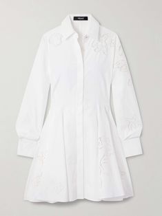 Shop VERSACE Pleated broderie anglaise cotton mini shirt dress, Explore the latest VERSACE women's collection today on NET A PORTER Moda Operandi Dress, Versace Dress, Mini Robes, White Shirt Dress, Spring Summer Dress, Mini Shirt Dress, Kpop Fashion Outfits, David Yurman, Everyday Wardrobe