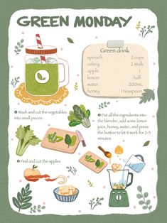 the green monday recipe is shown in this illustration