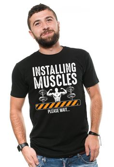 Installing Muscles,Please Wait...T-shirt Funny Gym T shirts Humor Training Shirts Funny Gym Tshirts Workout T shirts Men's Gym T-Shirts PRODUCT FEATURES 100% combed ring-spun cotton UNISEX T-shirt fabric laundered for reduced shrinkage 1x1 baby rib-knit set-in collar tear-away label For Women's Fitted T-shirt, Please visit our Shop SIZING AND CARE INSTRUCTIONS For size chart please check last image on the listing Sizes available in Men's: S - 4XL Sizes available in Women's S - 2XL. Machine wash Funny Gym Tshirts, Fishing Tee Shirts, Gift For Uncle, Mens Fishing Shirts, Pilot Shirt, Funny Fishing, Gifts For Uncle, Fishing Humor, Fishing T Shirts