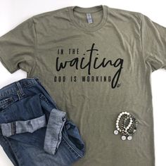 In The Waiting, God Is Working Short Sleeve T-Shirt Inspirational Crew Neck T-shirt For Everyday, Everyday Soft-washed Ring-spun Cotton T-shirt, Inspirational Crew Neck Soft-washed T-shirt, Inspirational Soft-washed Crew Neck T-shirt, God Is Working, Hope Design, Never Lose Hope, Blonde Pixie Hair, Faith Tees