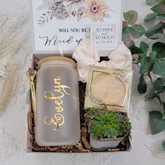 a gift box filled with personalized items