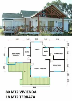 the floor plan for a small house with an attached porch