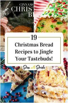 Collage of 4 christmas bread recipes. Breads That Freeze Well, Holiday Sweet Bread Recipes, Holiday Loaf Bread Recipes, Christmas Dessert Bread, Christmas Sweet Breads, Holiday Bread Recipes Christmas, Fun Bread Recipes, Christmas Quick Breads, Christmas Loaf Cakes