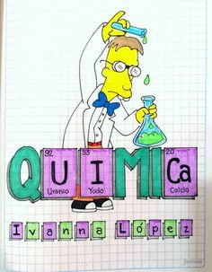 a drawing of the simpsons character quimica holding a beakle and flask