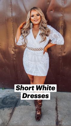 Cute Country Dresses, Long Sleeve White Dresses, Meghan Patrick, Short White Dresses, Cute Cowgirl Outfits, Dresses With Cowboy Boots, Western Dresses For Women, Women Dress Collection, Dresses For Summer