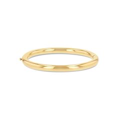 5mm 14-karat gold tube bangle with a single or double clasp. Inner diameter dimensions: Small - Approx. 45mm across. Regular - Approx. 50mm across. Modern Round Gold Bracelet With Polished Finish, Modern Polished Gold Round Bracelet, Classic Gold Hinged Bangle, Formal Yellow Gold Round Bangle, Classic Yellow Gold Hinged Bracelet, Modern Hoop Gold Bracelet For Formal Events, Modern Gold Hoop Bracelet For Formal Occasions, Minimalist Gold Bracelet For Formal Occasions, Classic Yellow Gold Bangle For Formal Occasions