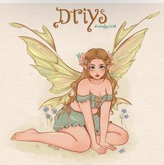 a pretty little fairy sitting on the ground with her legs crossed and wings spread out