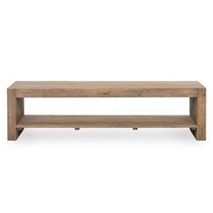 a wooden bench sitting on top of a white floor