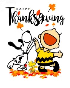 a cartoon character giving a person a thanksgiving greeting with the words happy thanksgiving on it