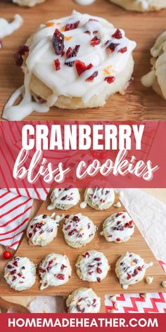 cranberry bliss cookies with white icing on top