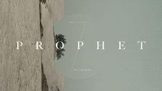 the word prophet is written in white on a gray background with palm trees behind it