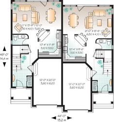 three story house plan with 3 bedroom and 2 bathrooms, attached to the second floor