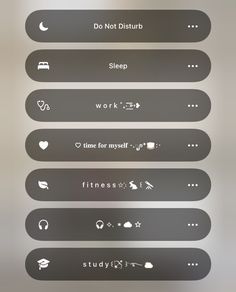 some type of buttons with different symbols on them and the words do not disturb, sleep, work, time for my self