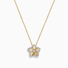 Effy Nature 14K Yellow Gold Diamond Flower Necklace Yellow Gold Flower Pendant Necklace With Diamond Cut, Yellow Gold Flower-shaped 14k Stamped Jewelry, Yellow Gold Flower Pendant Necklace With Polished Finish, Elegant 14k Stamped Flower Pendant Necklace, Yellow Gold Necklace With Flower Pendant And Polished Finish, Elegant 14k Gold Flower Pendant Necklace, Elegant 14k Flower Shaped Jewelry, Luxury Yellow Gold Flower Necklace, Yellow Gold Flower Necklace For Formal Occasions