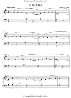 sheet music with the words sole mio