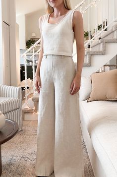 Made of soft and flowy linen, these effortless pants are perfect to bring along wherever you go this summer! The Daybreak 100% Linen Pants feature a wide leg silhouette, linen fabric, natural color, belt loop details, zipper closure in back and a true to size fit. Style these pants with one of our basic tanks and a cardigan! Details & Sizing Wide leg Linen fabric Natural color Belt loop details Zipper in back True to size fit Gabriella is wearing a size S Fabric 100% Linen Dimensions S: Waist: 2 Effortless Pants, Sock Shop, Sweater Set, Fit Style, Linen Pants, Basic Tank, Natural Color, Linen Fabric, This Summer