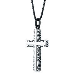 Display your faith in style wearing this men's LYNX striped cross necklace. PENDANT DETAILS Pendant length: 2.24" x 1.18" Chain length: 24-in. Clasp: lobster-claw Chain type: box Metal: Damascus steel Plating: black ion Packaging: boxed Nickel free Color: Silver. Gender: male. Age Group: adult. Material: Stainless Steel. Necklace Size, Cross Pendant Necklace, Damascus Steel, Lynx, Damascus, Free Coloring, Chain Lengths, Cross Pendant, In Style