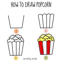 how to draw popcorn in 3 easy steps step by step instructions for kids and beginners