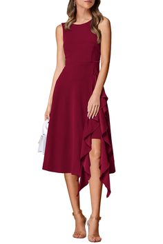 PRETTYGARDEN Women's Midi Summer Dresses Sleeveless Flared A Line Asymmetrical Ruffle Flowy Cocktail Party Dress (Wine Red,Medium) Midi Summer Dresses, Midi Dress Summer, Cocktail Party Dress, Women Midi, Wine Red, Cocktail Party, Party Dress