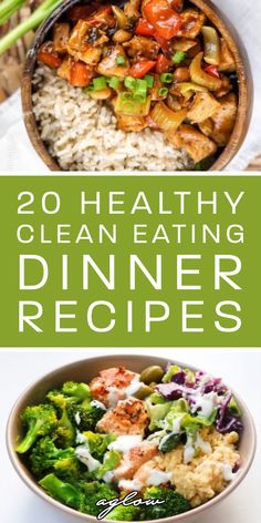 healthy and clean eating dinner recipes with broccoli, carrots, rice and chicken