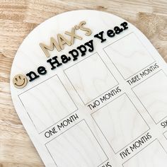 a wooden calendar with the words may's be happy year written in black on it