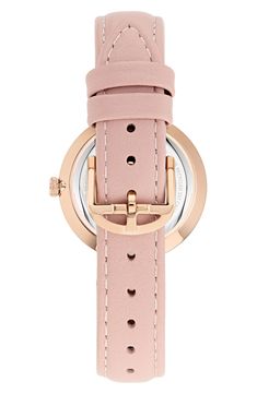 Faceted crystals light up this polished watch and bring an extra dash of elegance to your wrist. Buckle closure Quartz movement Mineral crystal face Recycled stainless steel with rose goldtone plate/faux leather Imported Elegant Rose Gold Leather Watch Accessories, Rose Gold Watch Accessories With Leather Strap, Timeless Rose Gold Leather Watch, Rose Gold Leather Watches With Diamond Hour Markers, Rose Gold Leather Strap Watch Accessories, Rose Gold Leather Watch With Rectangular Dial, Elegant Rose Gold Quartz Watch Accessories, Rose Gold Watches With Leather Strap, Luxury Rose Gold Watch With Leather Strap