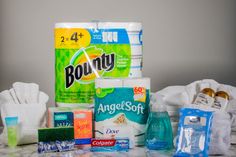 the contents of a diaper sitting on top of a table next to toilet paper