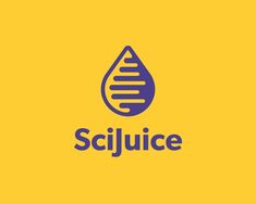 the logo for scijuice is shown in blue and yellow colors on a yellow background