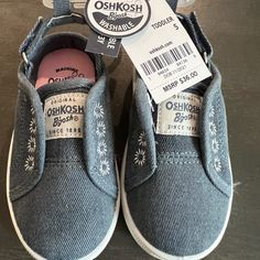 Brand New! Slip-On Denim Sneaker With Velcro Strap Around The Back. White Embroidered Design. Gray Casual Sneakers With Soft Sole, Casual Gray Sneakers With Soft Sole, Girls High Top Sneakers, Boys Tennis Shoes, Slide On Sneakers, Play Shoes, Slipon Sneakers, Denim Sneakers, Navy Sneakers