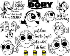 finding dory coloring pages with different types of fish and sea creatures in black and white