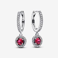 A gift filled with love, our Red Round Sparkling Hoop Earrings each feature a round brilliant-cut cherry-red man-made crystal dangle surrounded by a pavé halo. The pavé on the hoop is accented with round clear cubic zirconia. Team them with a matching charm or ring to make a colorful statement fit for any occasion. Pandora Red, Independent Business, Bracelet Pandora, Silver Snowflakes, Branded Packaging, Gifts For Wedding Party, Pandora Jewelry, Metal Stamping, Metal Jewelry