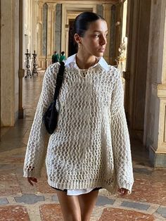 Hollow Out Crochet Sweater, Styl Grunge, Jumper Crochet, Festival Mode, Cute Jumpers, Versatile Sweater, Fairycore Grunge, Oversized Sweater Women, Pull Oversize