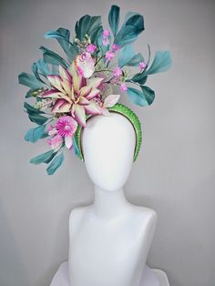 From the 2024 Featured milliner of the Kentucky Derby museum Gorgeous Kentucky Derby hat fascinator  kentucky derby hat fascinator lime green beaded headband with cream purple silk flowers and pink flowers and teal feathers headband attachment each hat is totally one of a kind! no two are alike! I can probably add feathers, flowers etc to existing hats for a small fee. I cannot remove anything from existing hats. Just message me and see if we can make it work! :) I cannot make custom order from Fascinator Hats Diy, Fascinator Hats Wedding, Derby Hats Fascinators, Couture Hats, Hat Fascinator, Crazy Hats, Kentucky Derby Party, Fascinator Headband, Kentucky Derby Hats