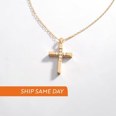 "Diamond Cross Necklace in 14k Solid Gold will add a new dimension to your neck. Get your newest piece to elevate your outfit, since you deserve a gleaming finish to your day. F E A T U R E S * Made to Order. * Gold KT: 14K * Choice of Gold Color: Yellow Gold, Rose Gold, White Gold Diamond Quality: * Diamond carat: 0.03 ct. * Clarity: VS2 * Color: F-G * Cut: Excellent cut * Diamond type: Natural * Pendant Height: 18 mm / 0.70 in * Pendant Width: 10 mm / 0.39 in * Length: 14\", 16\", 18\", 20\" * Cross Necklace For Women, Diamond Cross Necklace, Gold For Women, Pendant Minimalist, Diamond Cross Pendants, Solitaire Necklaces, Gold Diamond Jewelry, Diamond Cross, Diamond Carat