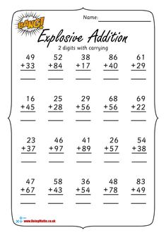 Primary addition worksheet with carrying Mathematics Year 2 Worksheet, Year 2 Addition And Subtraction, Borrowing And Carrying Math, Addition With Carrying Worksheets, Maths Addition Worksheets Grade 2, Math For Primary 1, Math Activities Primary School, Math Primary 1 Worksheet, Primary 1 Maths Worksheet