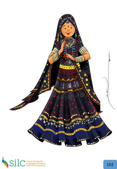 a drawing of a woman in an ethnic dress