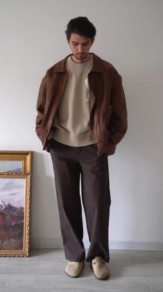 Japan Outfit Ideas Spring Men, Male Monochrome Outfit, Mens Casual Formal Outfits, Neutrals Outfit Men, Work Christmas Party Outfit Men, Dark Brown Outfit Men, Thanksgiving Outfits Men, Men Classic Outfit, Men Brown Outfit