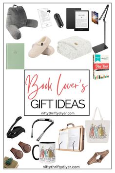 books, gifts and other items are featured in this postcard for the book lover's gift ideas