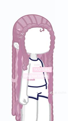 a drawing of a girl with long pink hair