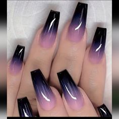 Press On 24 Count Gradient Black And Purple Long Press On Nails Comes With Jelly Glue And Nail File New Ongles Beiges, Purple Acrylic Nails, Nagellack Trends, Long Press On Nails, Goth Nails, Purple Nail, Black Nail, Diy Nail Art, Black And Purple