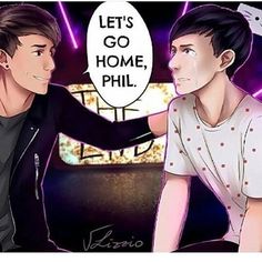 two people sitting next to each other in front of a tv screen with the caption let's go home phil