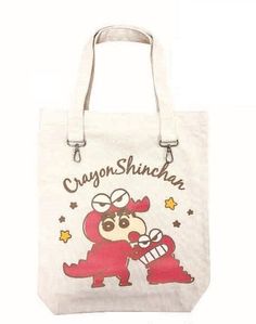 The Crayon Shin-Chan Tote Bag is a sturdy canvas tote featuring everyone's favorite mischievous cartoon character. With its durable material and spacious design, this tote is perfect for carrying all your essentials. Show off your love for Crayon Shin-Chan in style and convenience. - Approx. W350 x H400 x D75mm - Canvas tote Harajuku Style School Tote Canvas Bag, White Cartoon Bags For Daily Use, Cartoon Style White Bag For Daily Use, Harajuku Style Tote Canvas Bag For Daily Use, Rectangular Bags With Cartoon Print For Daily Use, Kawaii Cotton Canvas Bag Rectangular, Cute Cartoon Print Bags For Everyday Use, Kawaii Cotton Canvas Rectangular Bag, Cute Bags With Cartoon Print For Everyday Use