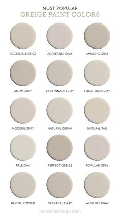 the most popular paint colors for walls and floors in different shades, from neutral to white