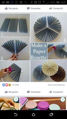 how to make a paper rosette with pictures and instructions on the bottom right side